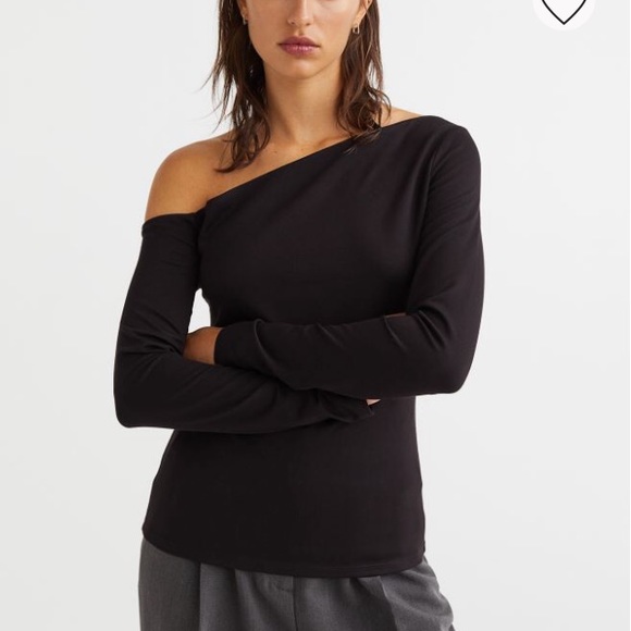 H&M black one shoulder jersey top NWT - Picture 1 of 4
